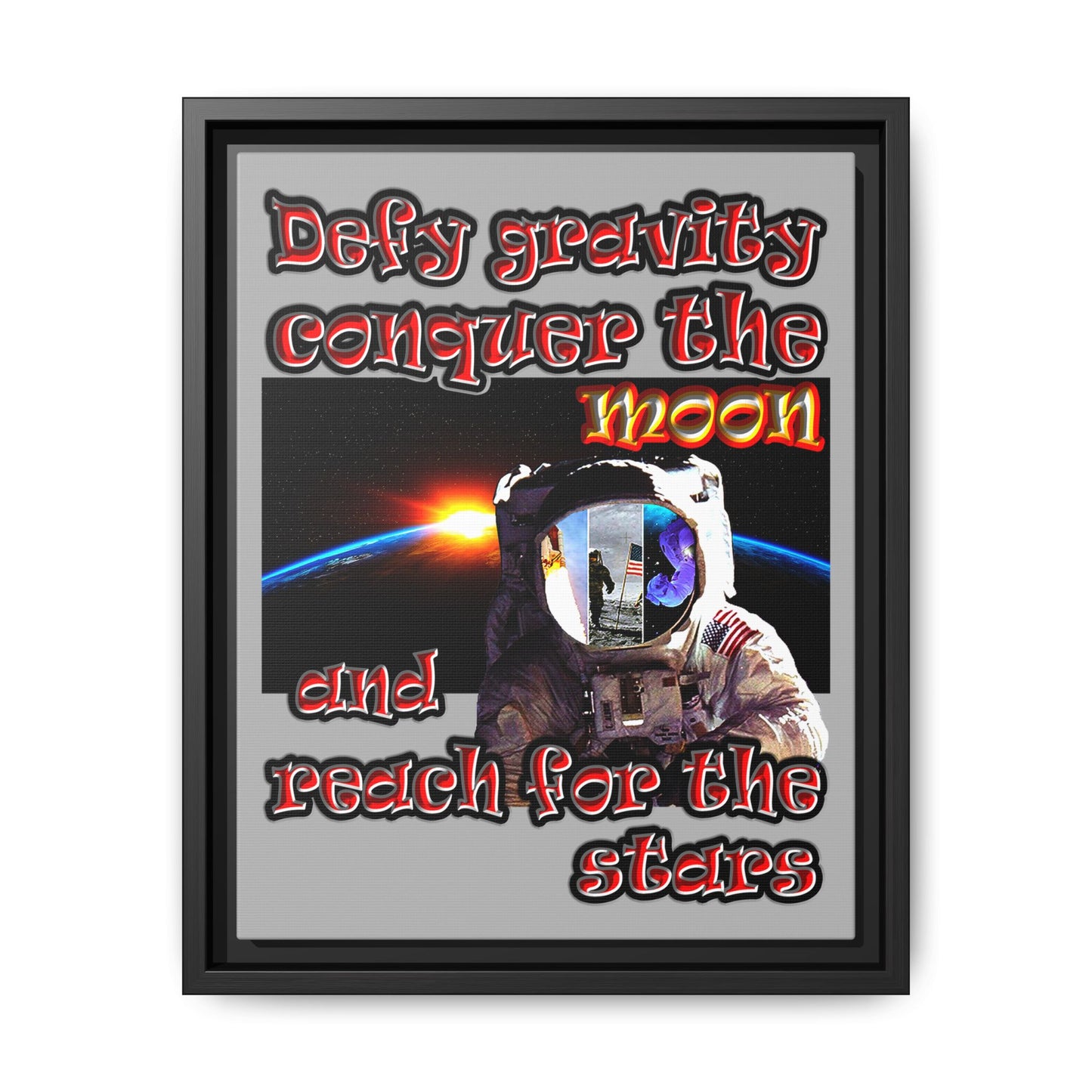 defy conquer reach - framed canvas art (light grey)