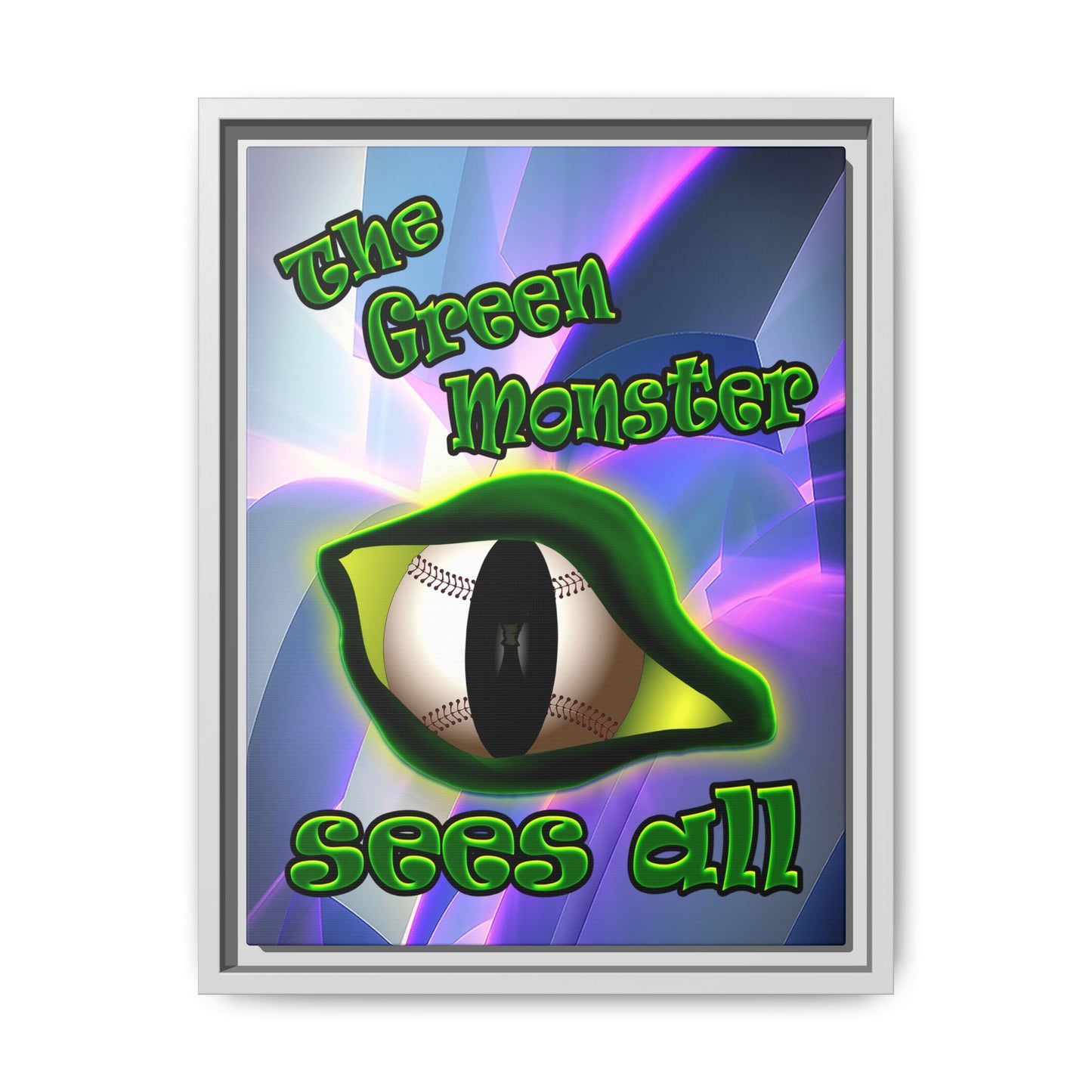 green monster - framed canvas art (grey-pink wave)