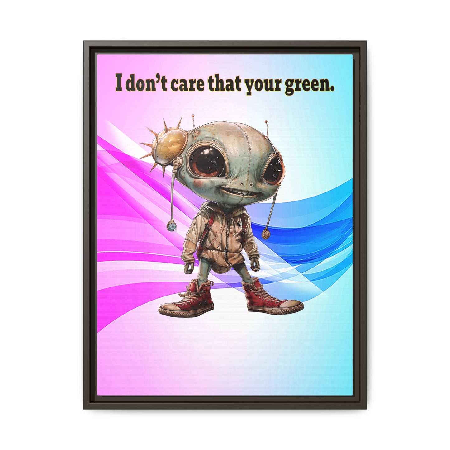 I don't care that your green - framed canvas art (light blue-pink wave)