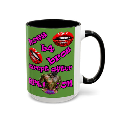 hoes b4 bros - Accent Mug (green)