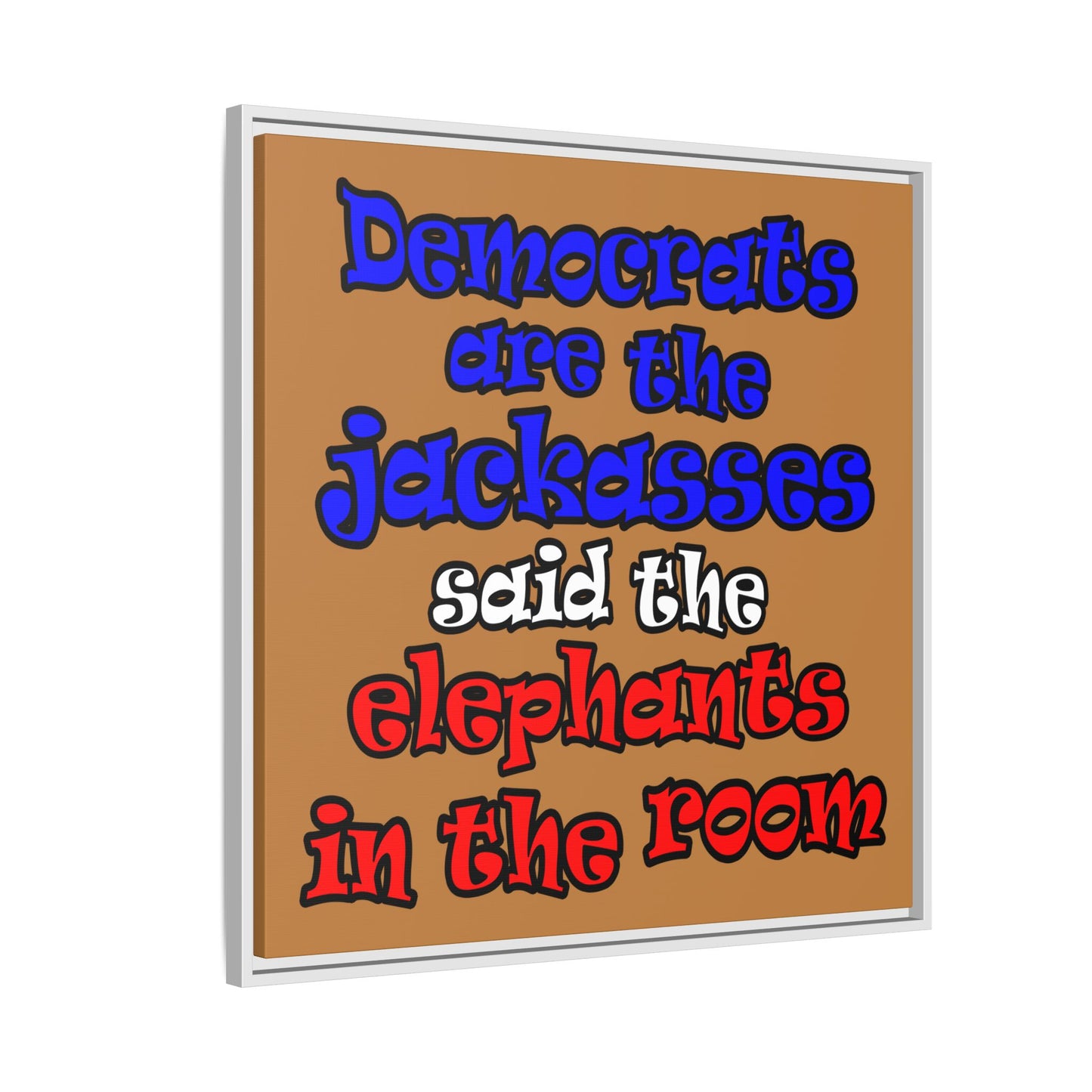 donkeys and elephants - framed canvas art (light brown)