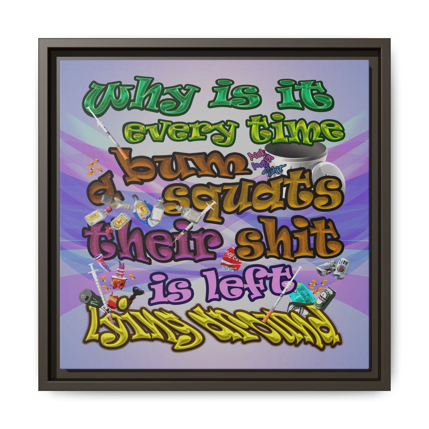 the bum's shit - framed canvas art (light blue-pink wave)