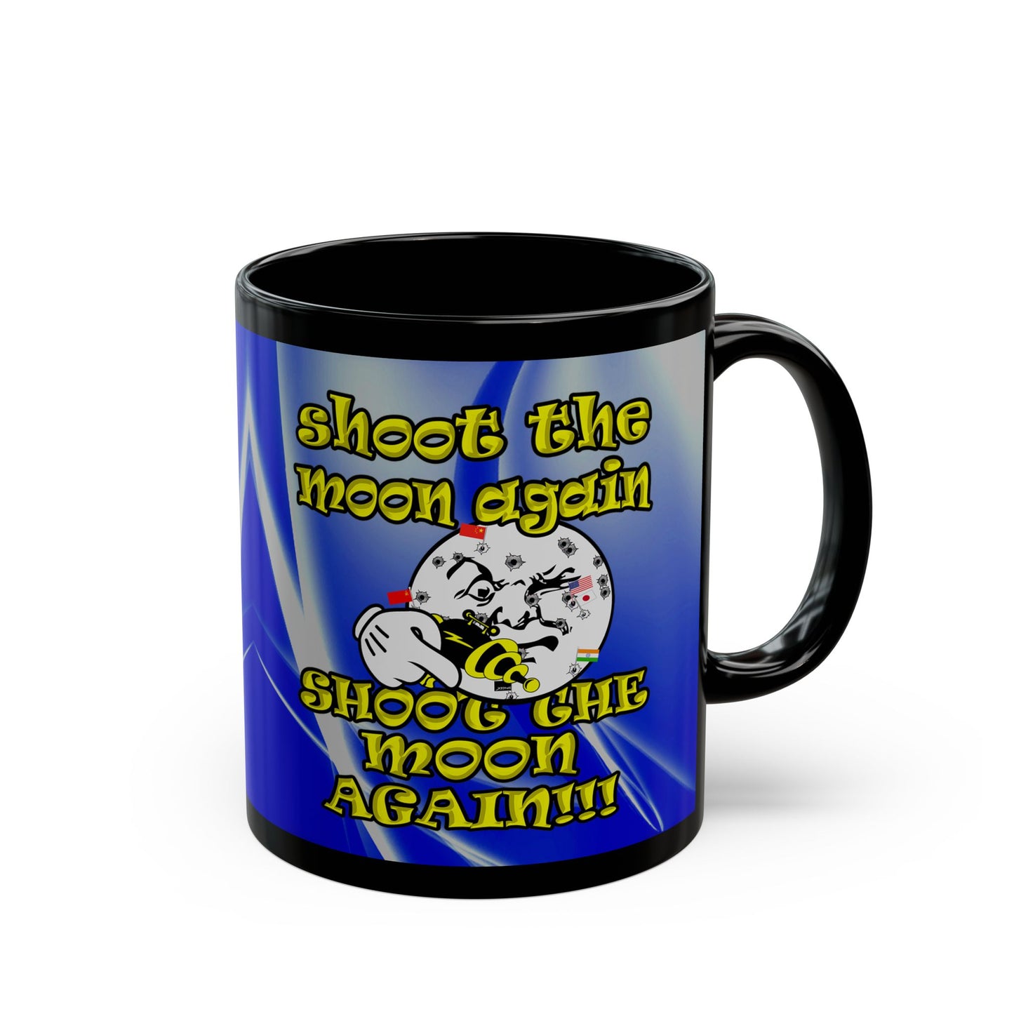 shoot the moon again - Black Mug (blue-white wave)