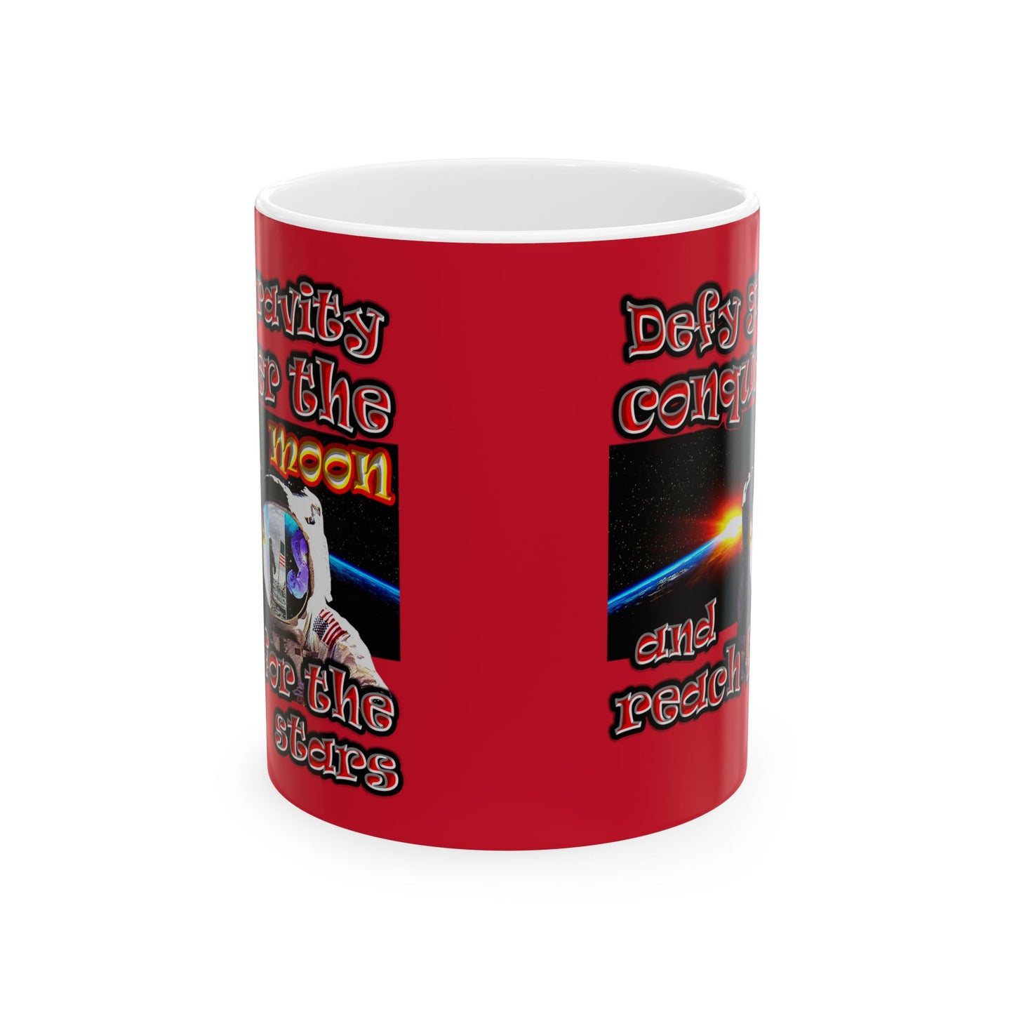 defy conquer reach - White Mug (dark red)