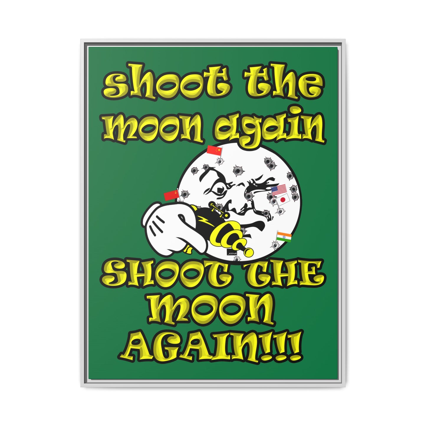 shoot the moon again - framed canvas art (dark green)