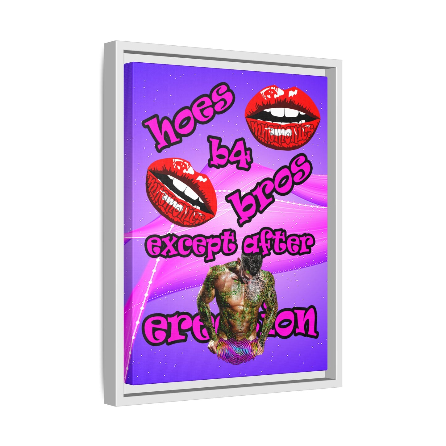 hoes b4 bros - framed canvas art (purple-pink wave)
