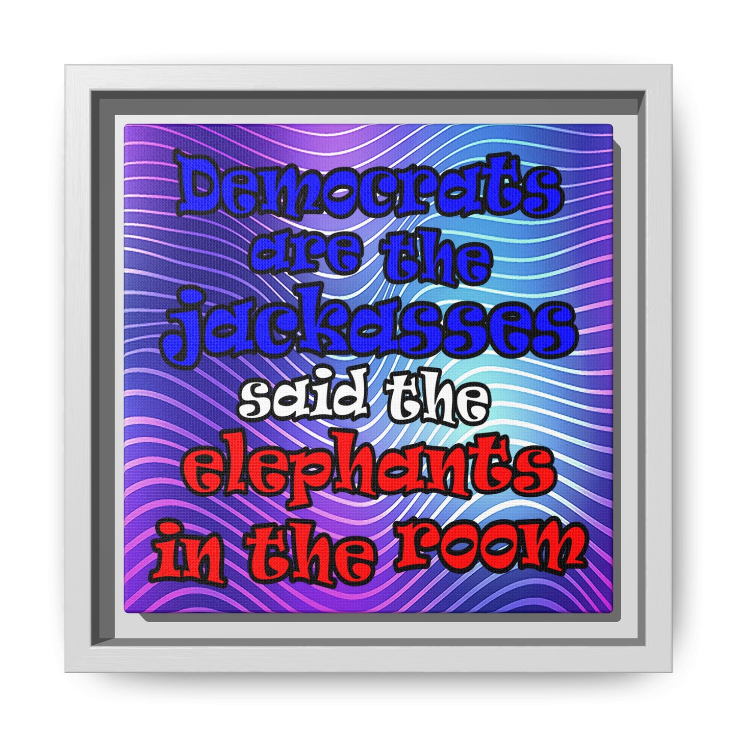 donkeys and elephants - framed canvas art (purple wave)