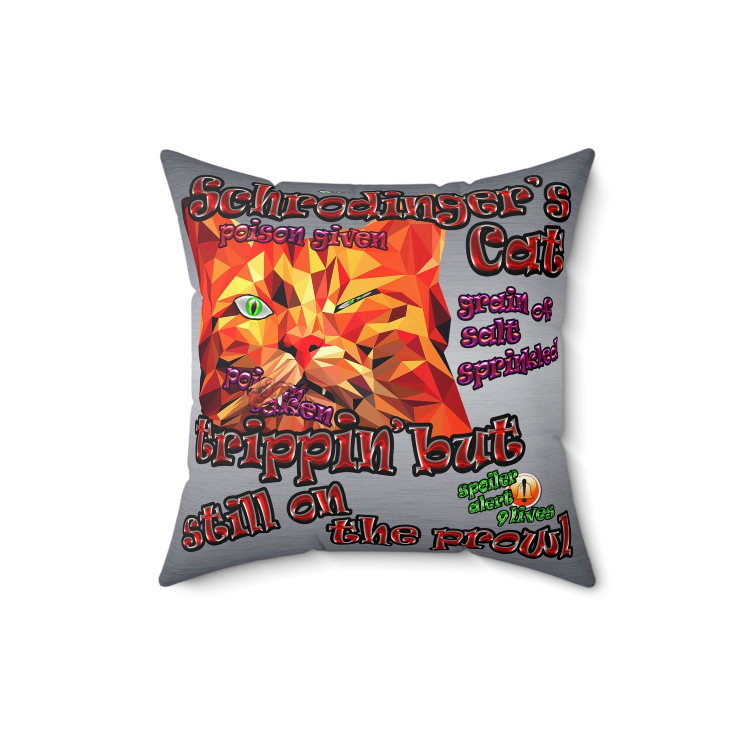 schrodinger's cat - Spun Polyester Square Pillow - (brushed nickel)