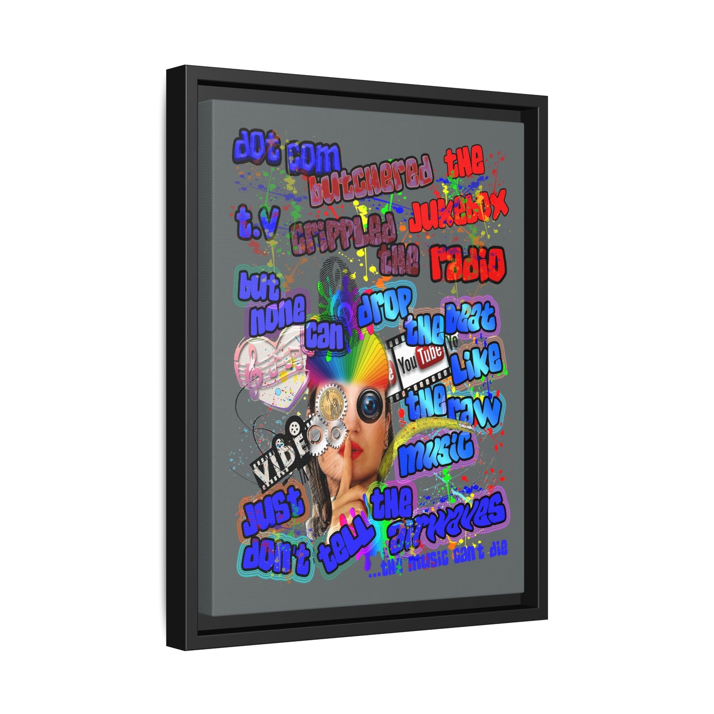 drop the beat - framed canvas art (dark grey)