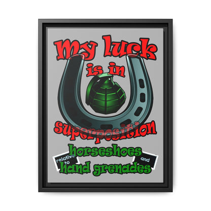 my luck - framed canvas art (light grey)