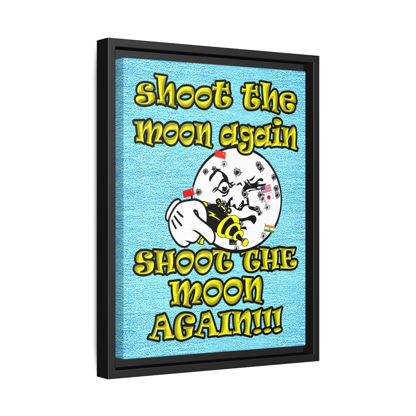shoot the moon again - framed canvas art (faded blue)