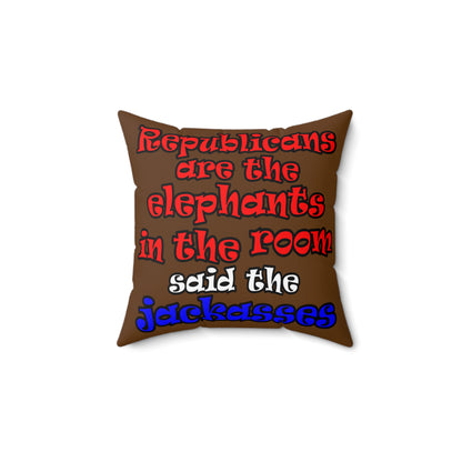 donkeys and elephants - Spun Polyester Square Pillow - (brown)