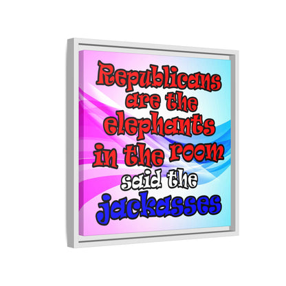donkeys and elephants - framed canvas art (light blue-pink wave)