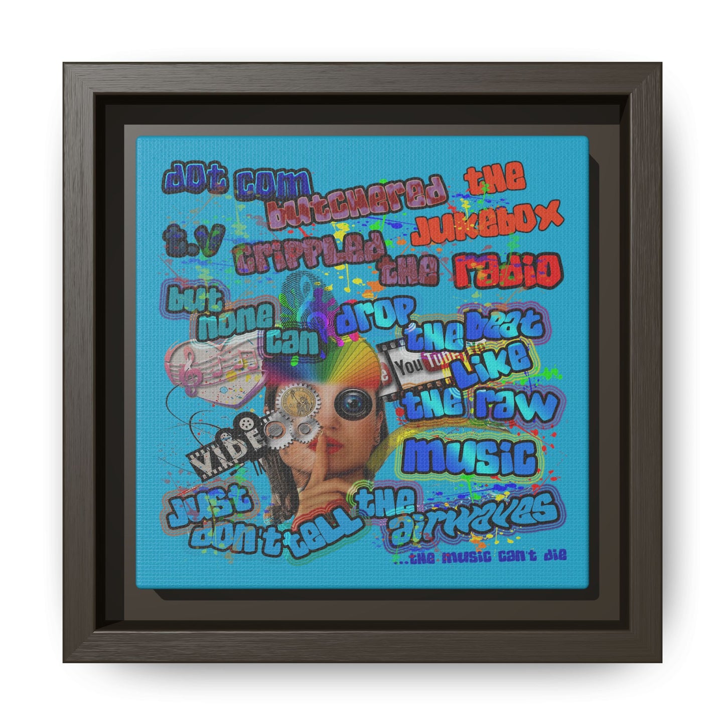 drop the beat - framed canvas art (turquoise)