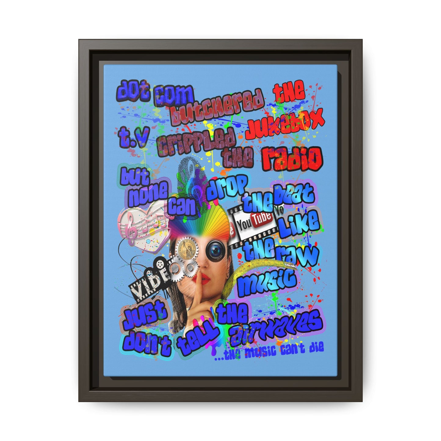 drop the beat - framed canvas art (light blue)