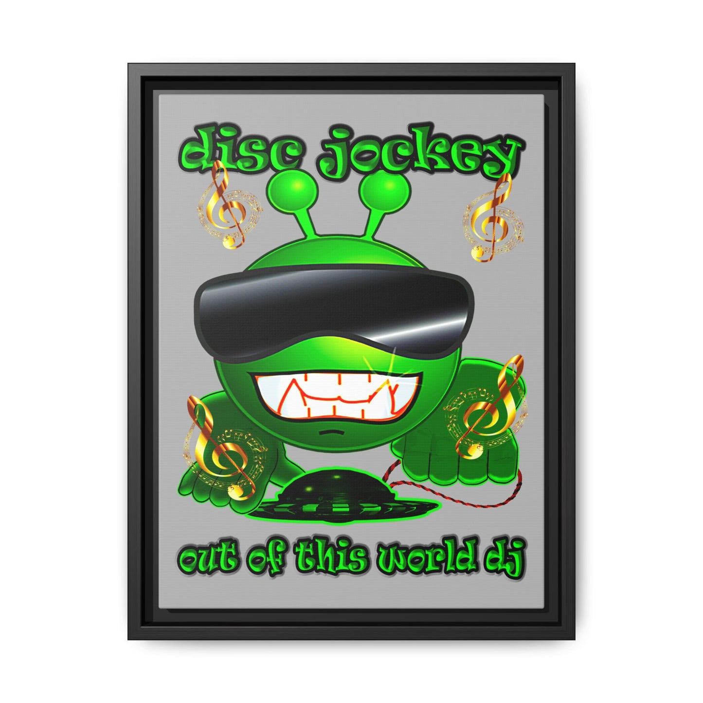 disc jockey - framed canvas art (light grey)