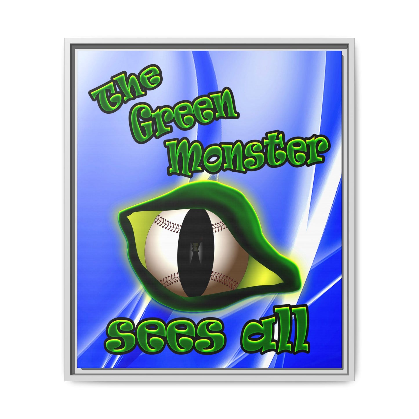 green monster - framed canvas art (blue-white wave)