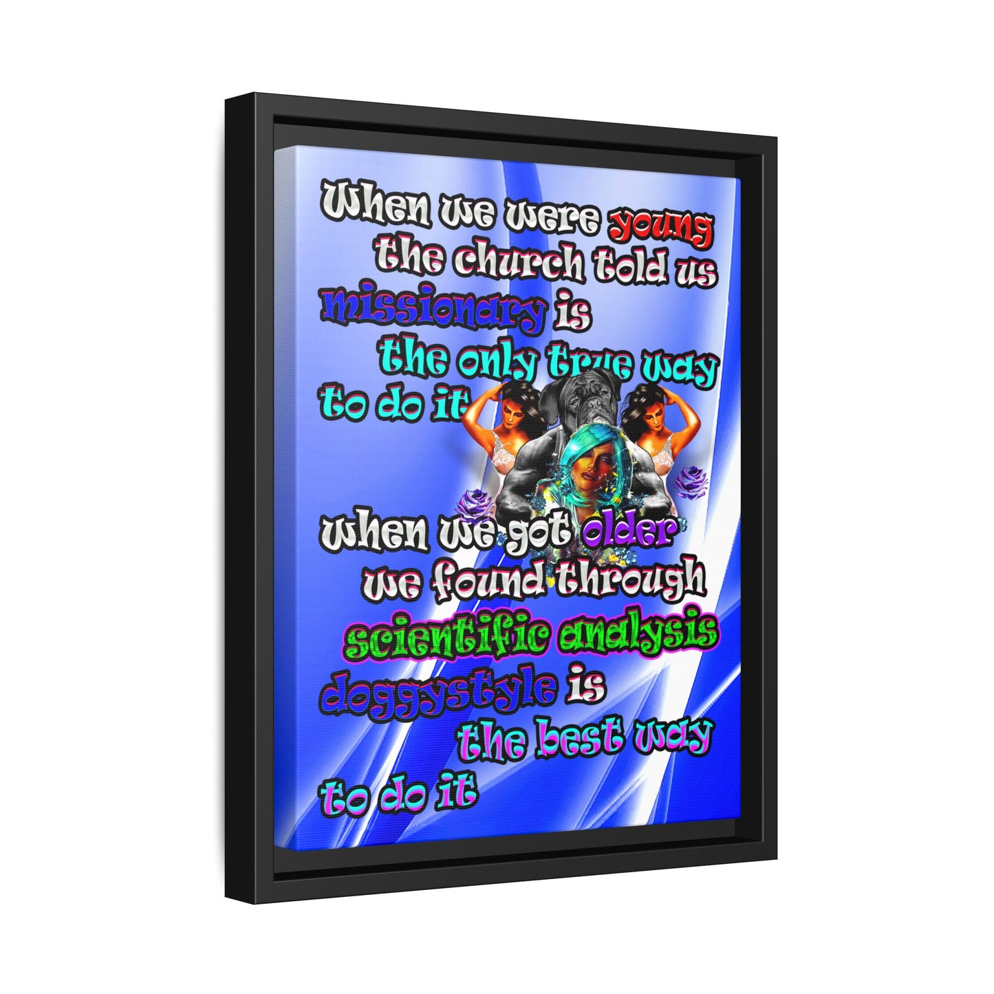 doggystyle - framed canvas art (blue-white wave)
