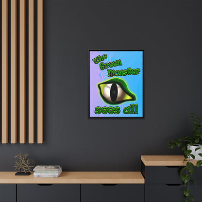 green monster - framed canvas art (light blue-purple wave)