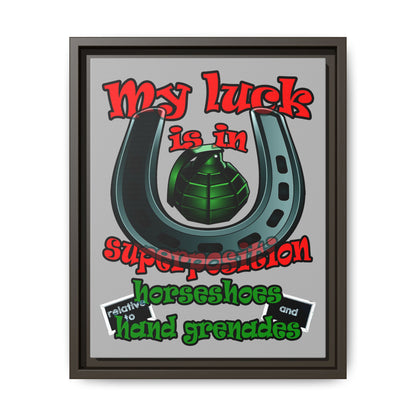 my luck - framed canvas art (light grey)