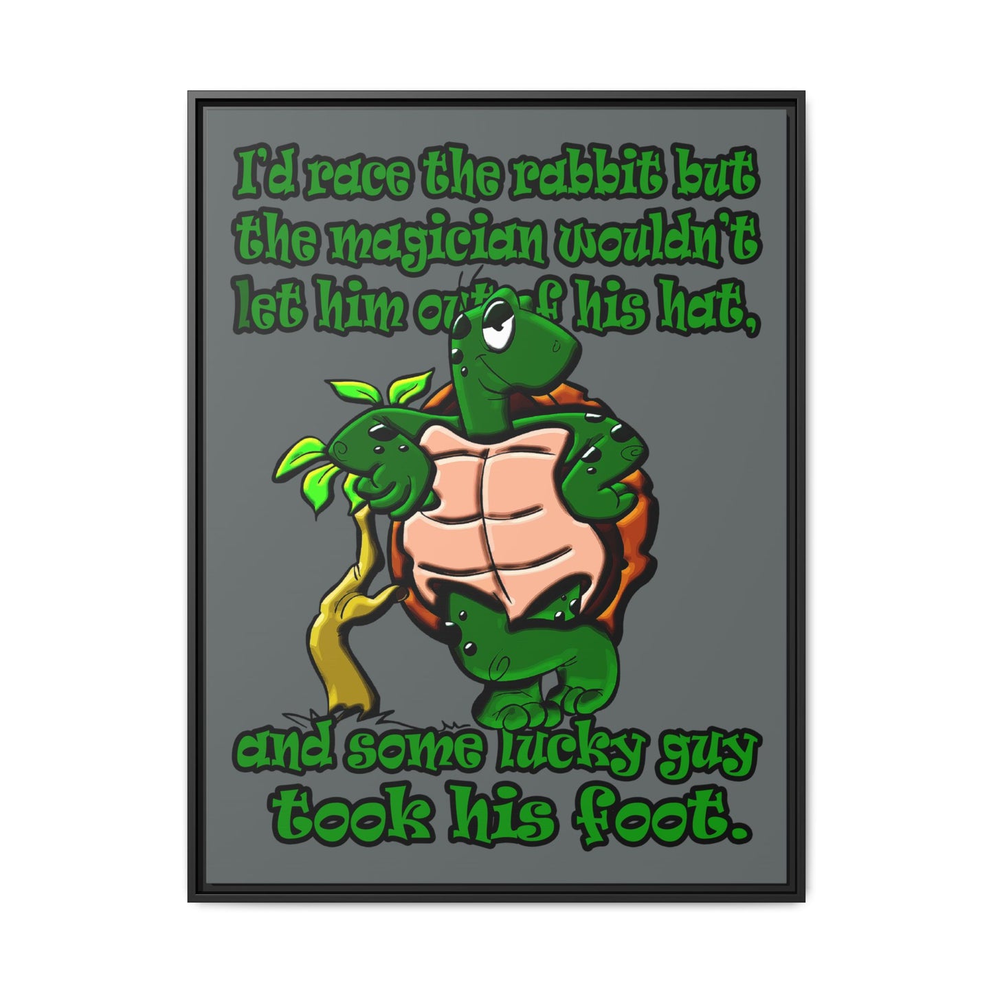 turtle race - framed canvas art (dark grey)