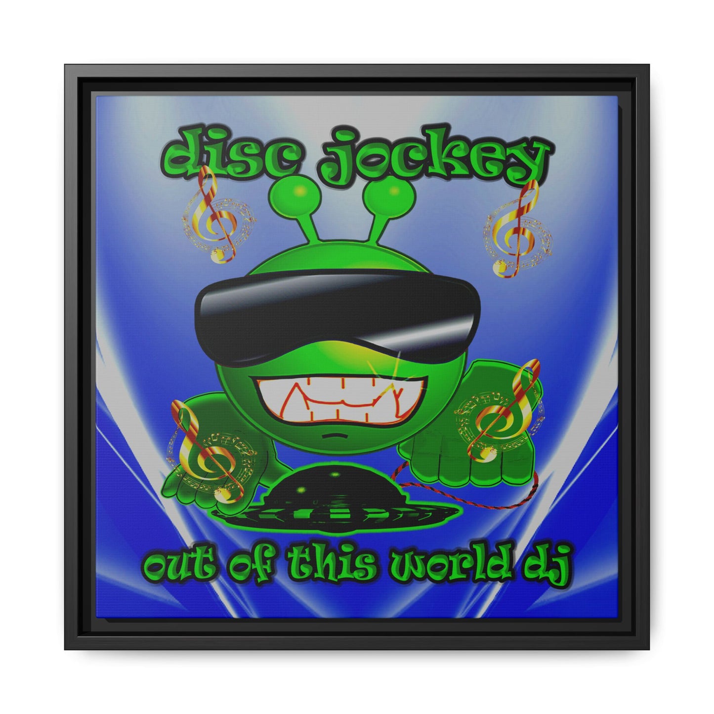 disc jockey - framed canvas art (blue-white wave)