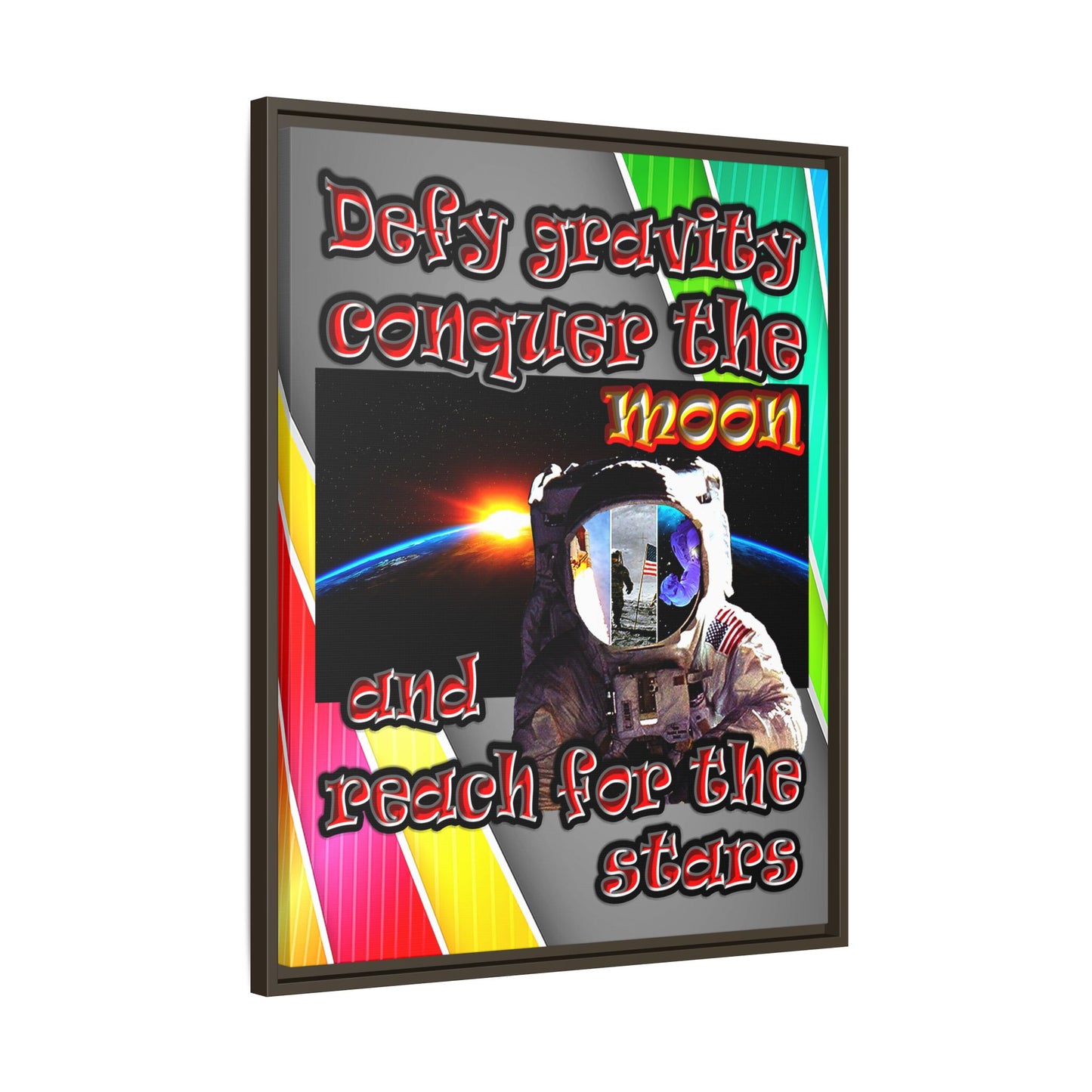 defy conquer reach - framed canvas art (rainbow split)