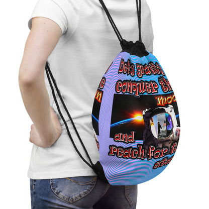 defy conquer reach - Drawstring Bag (light blue-purple wave)