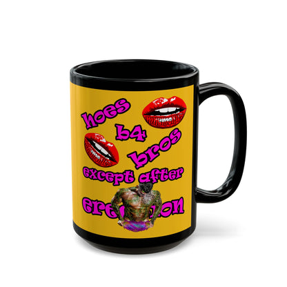 hoes b4 bros - Black Mug (yellow)