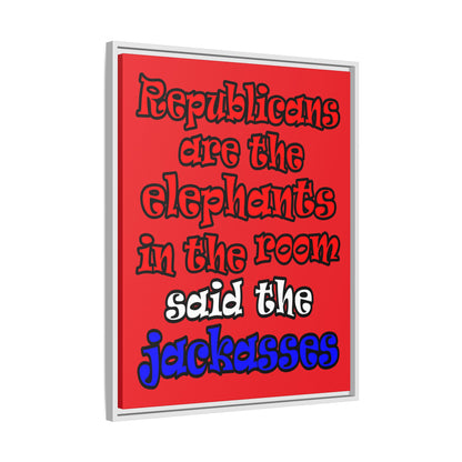 donkeys and elephants - framed canvas art (red)