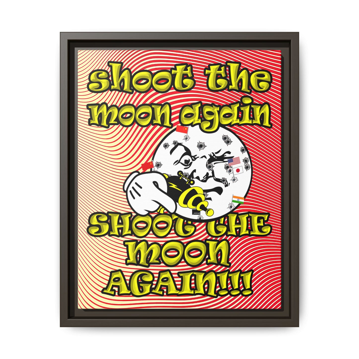 shoot the moon again - framed canvas art (yellow-orange wave)