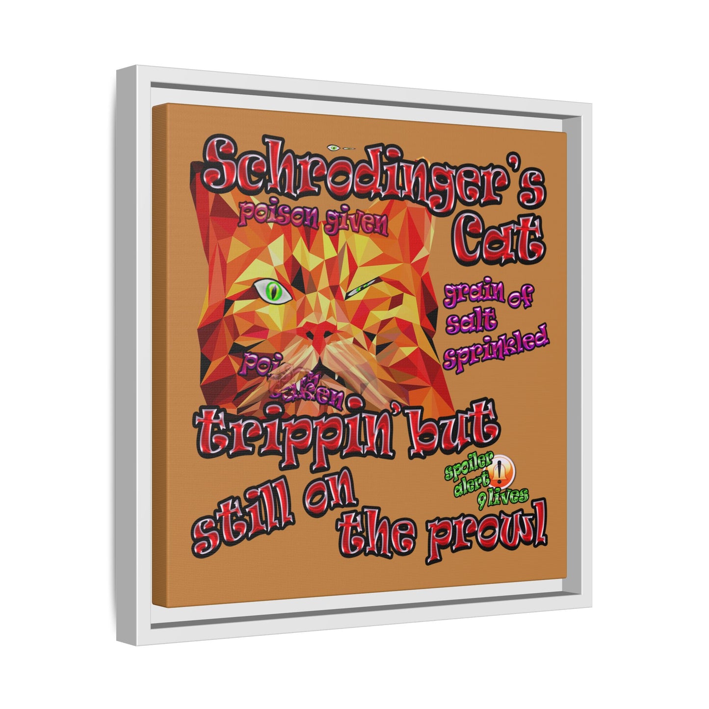 schrodinger's cat - framed canvas art (light brown)