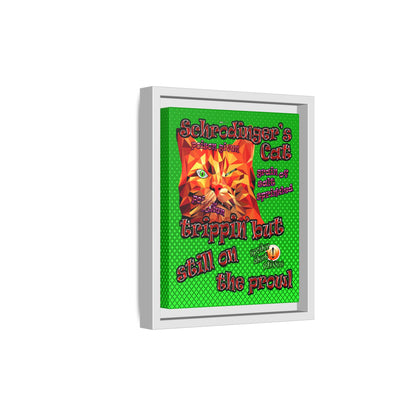 schrodinger's cat - framed canvas art (logo green)