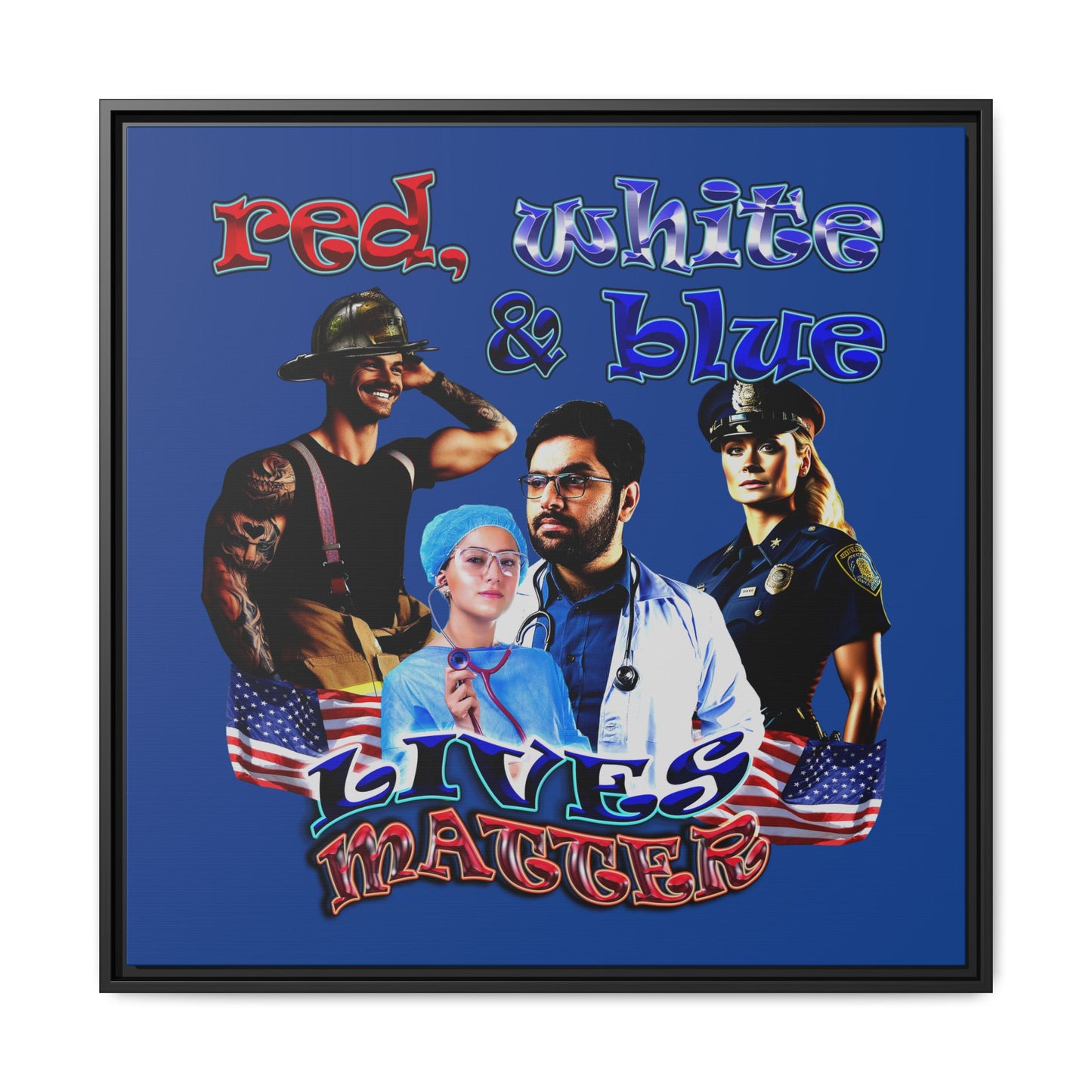 rw&b lives matter - framed canvas art (dark blue)