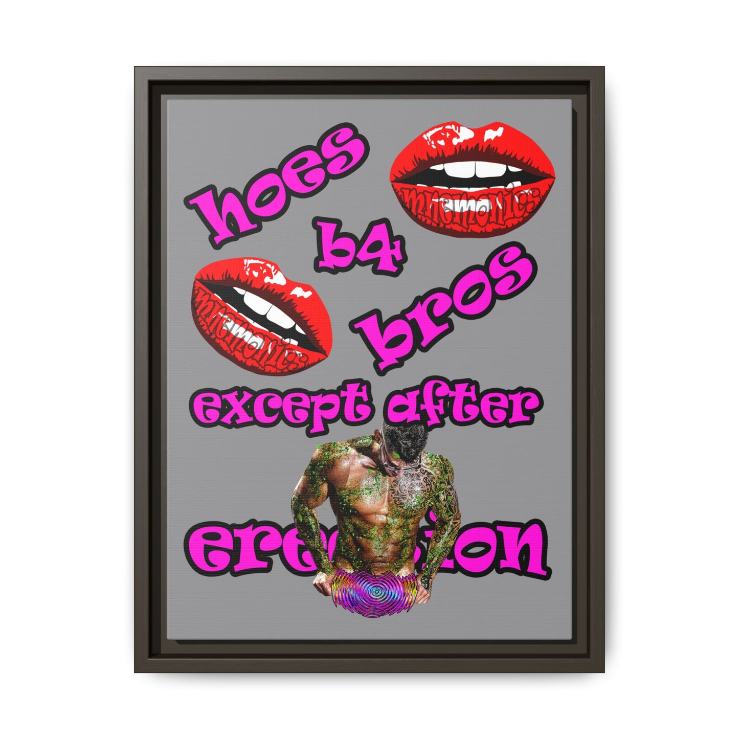 hoes b4 bros - framed canvas art (grey)