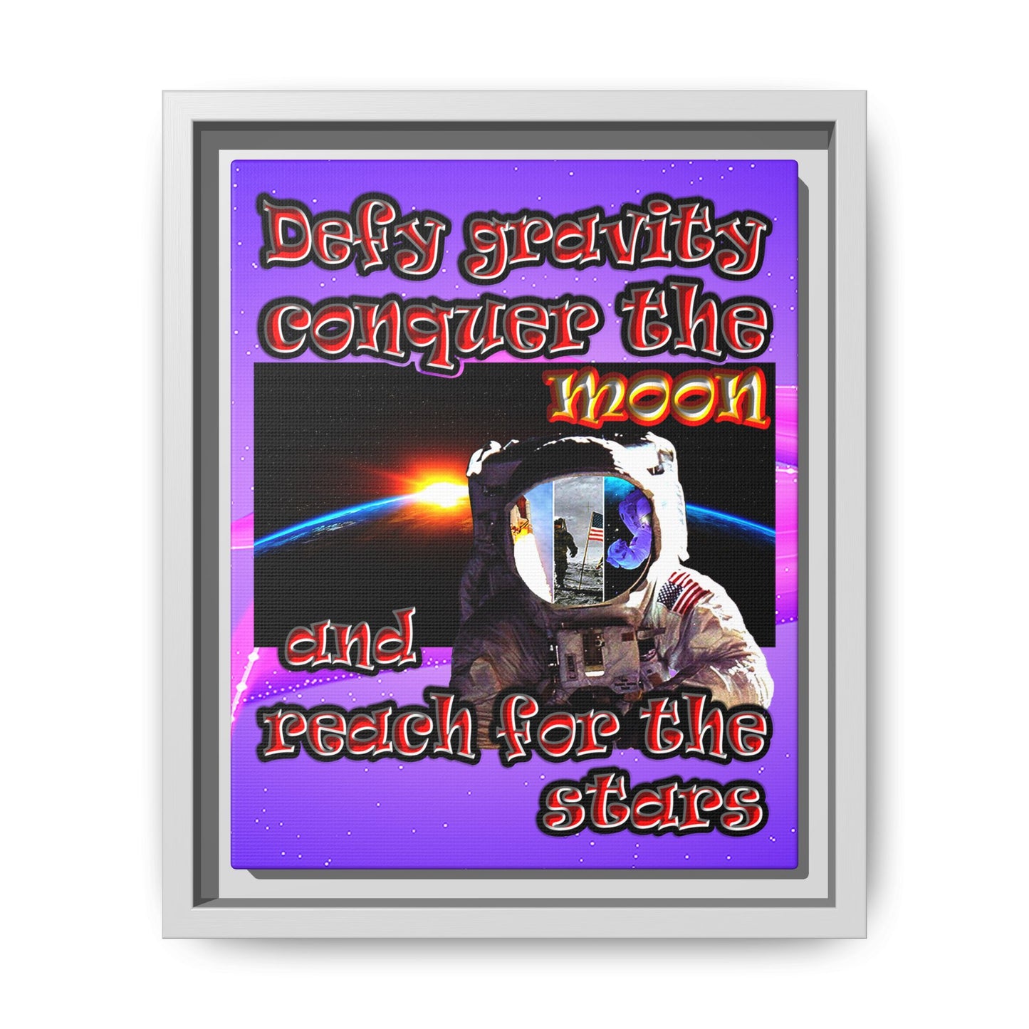 defy conquer reach - framed canvas art (purple-pink wave)