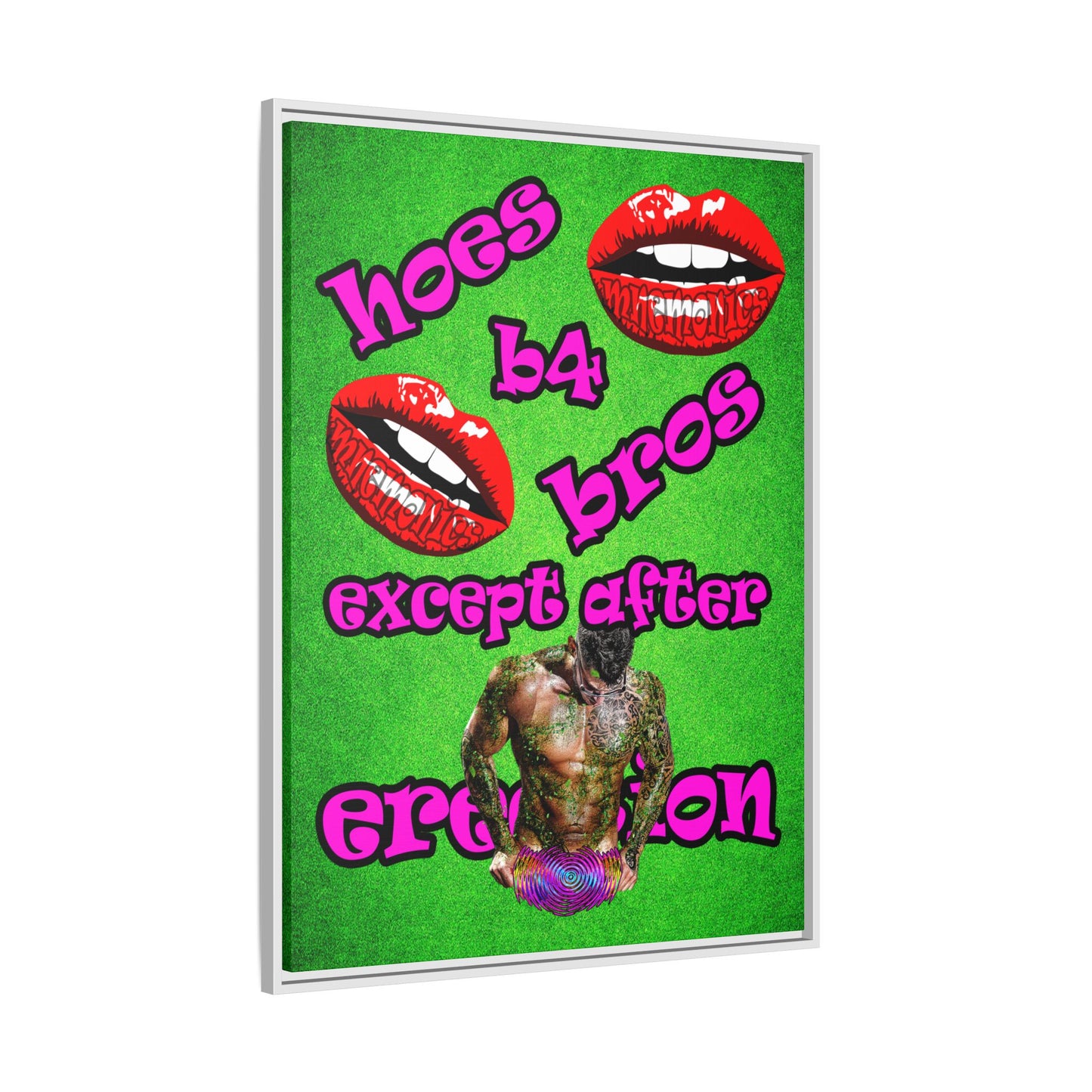 hoes b4 bros - framed canvas art (green turf)