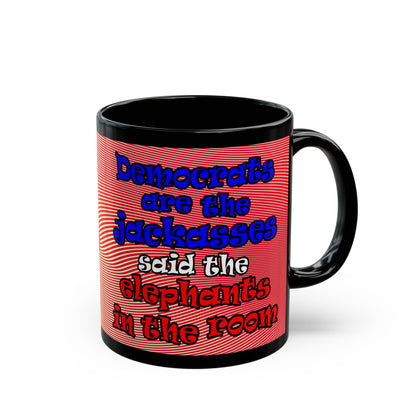 donkeys and elephants - Black Mug (yellow-orange wave)