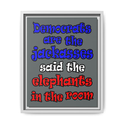 donkeys and elephants - framed canvas art (dark grey)