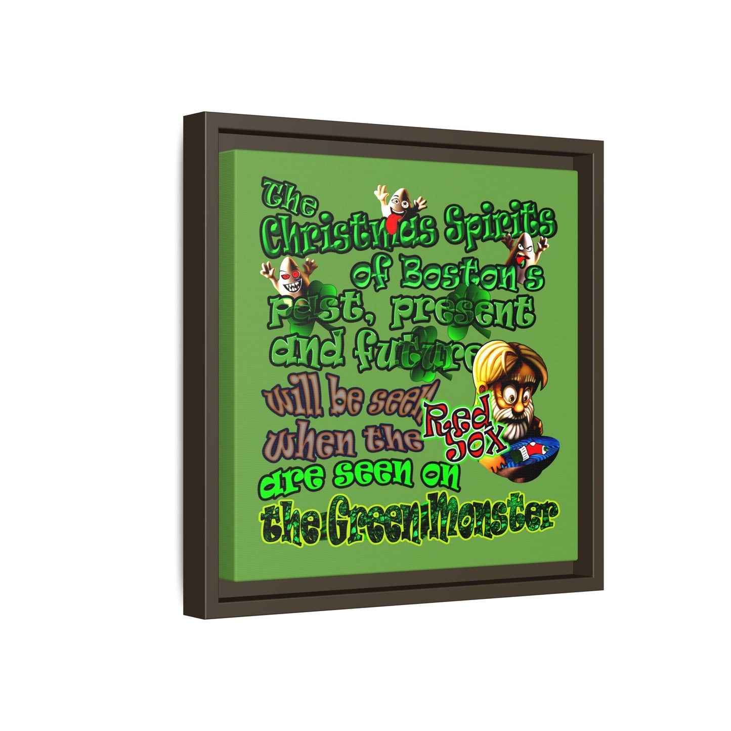 christmas spirits of boston - framed canvas art (green)