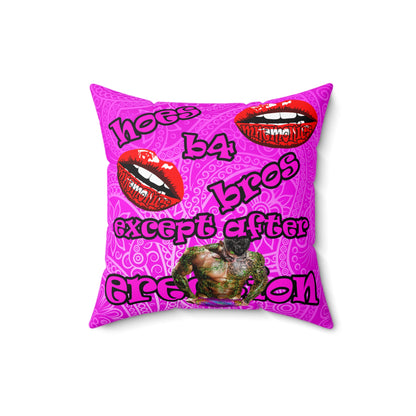 hoes b4 bros - Spun Polyester Square Pillow - (pink swirl)