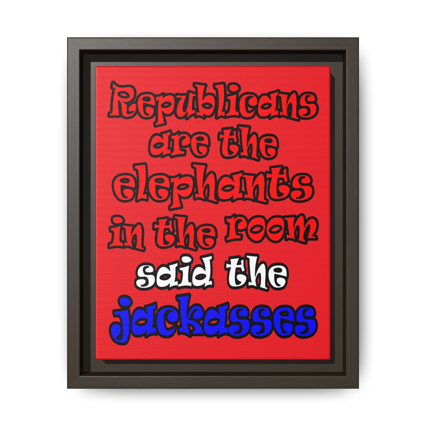 donkeys and elephants - framed canvas art (red)