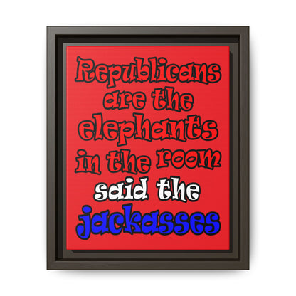 donkeys and elephants - framed canvas art (red)