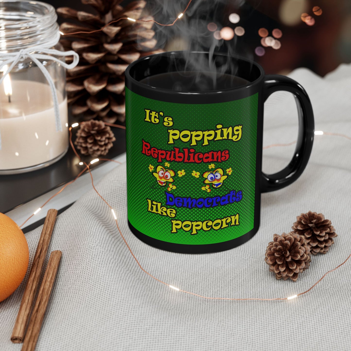 popping like popcorn - Black Mug (logo green)