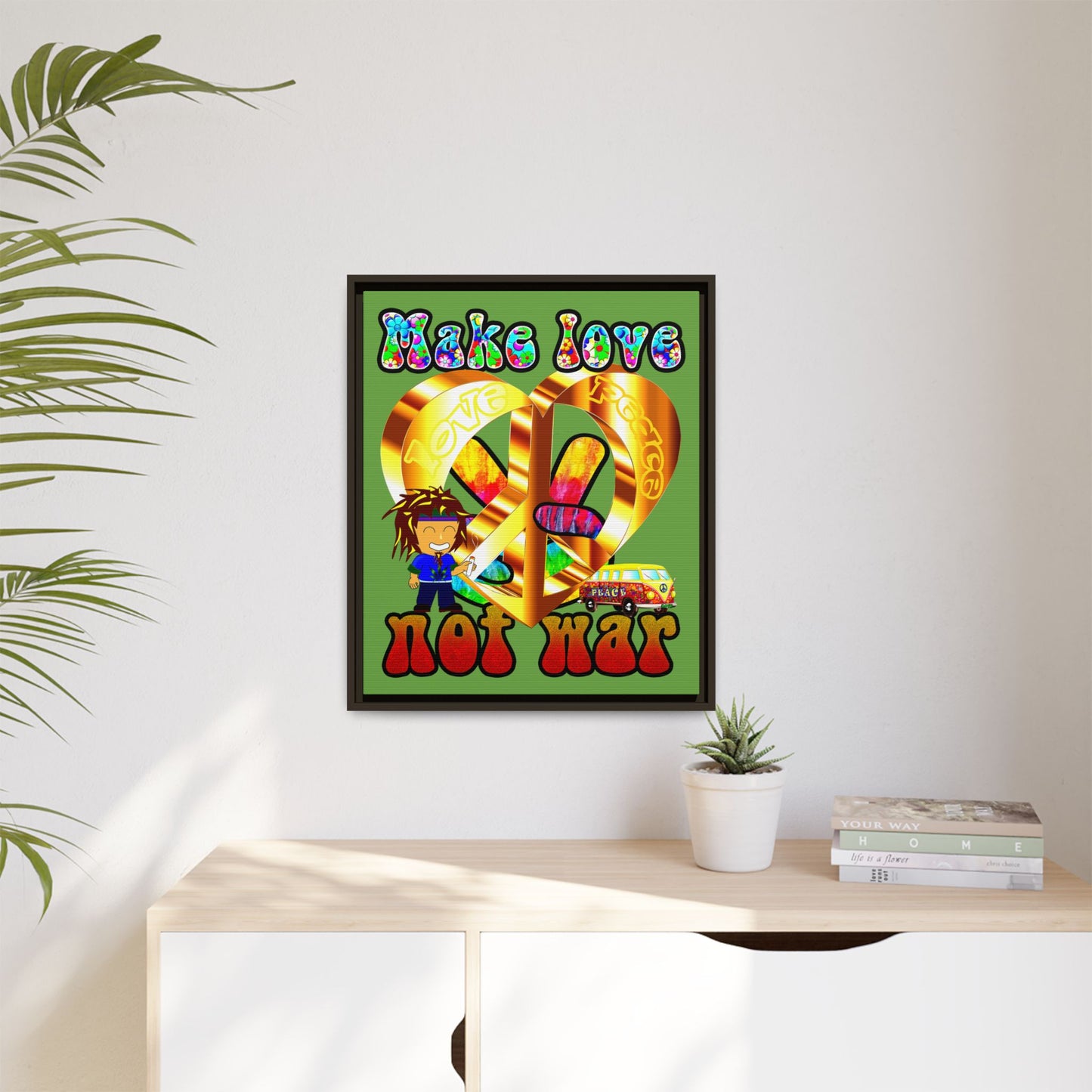 love peace - framed canvas art (green)