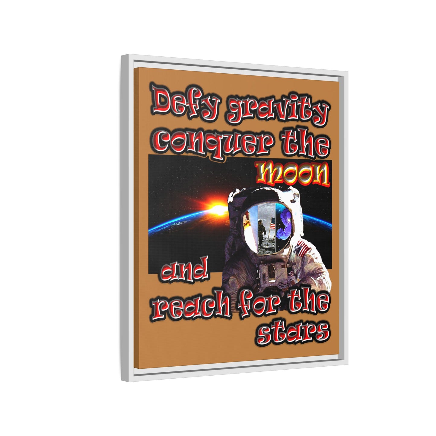 defy conquer reach - framed canvas art (light brown)