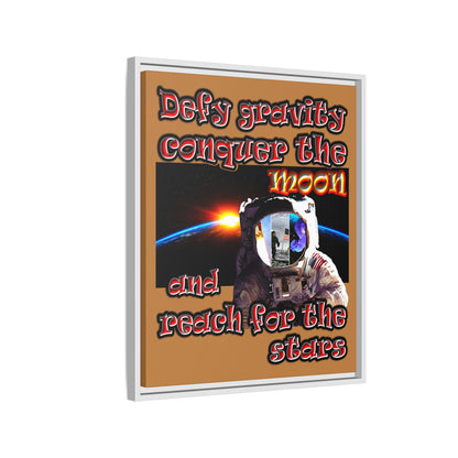 defy conquer reach - framed canvas art (light brown)