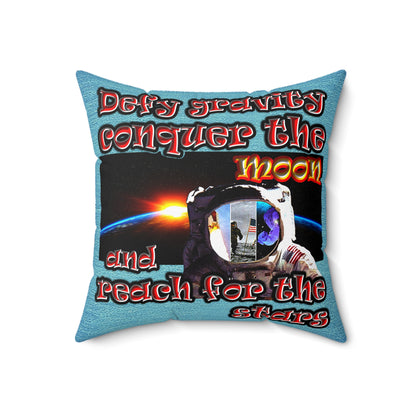 defy conquer reach - Spun Polyester Square Pillow - (faded blue)