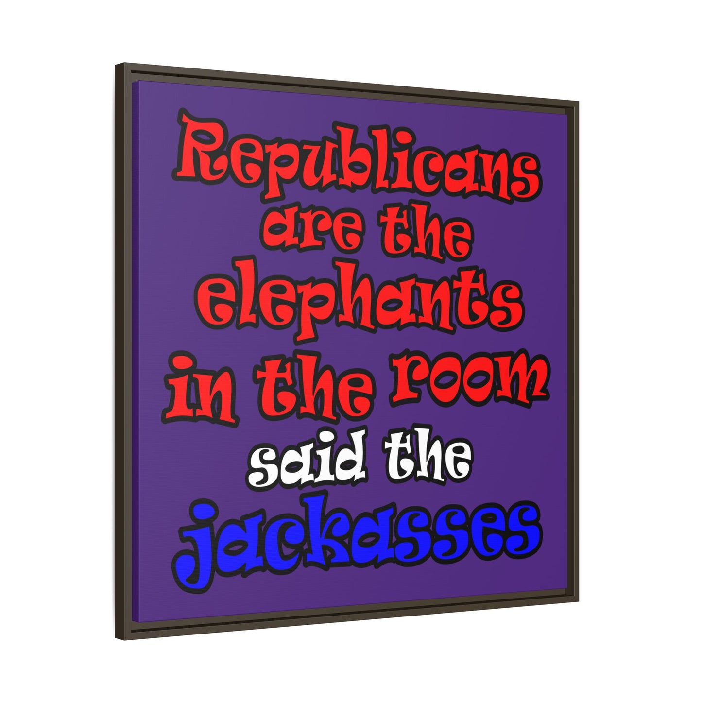 donkeys and elephants - framed canvas art (purple)