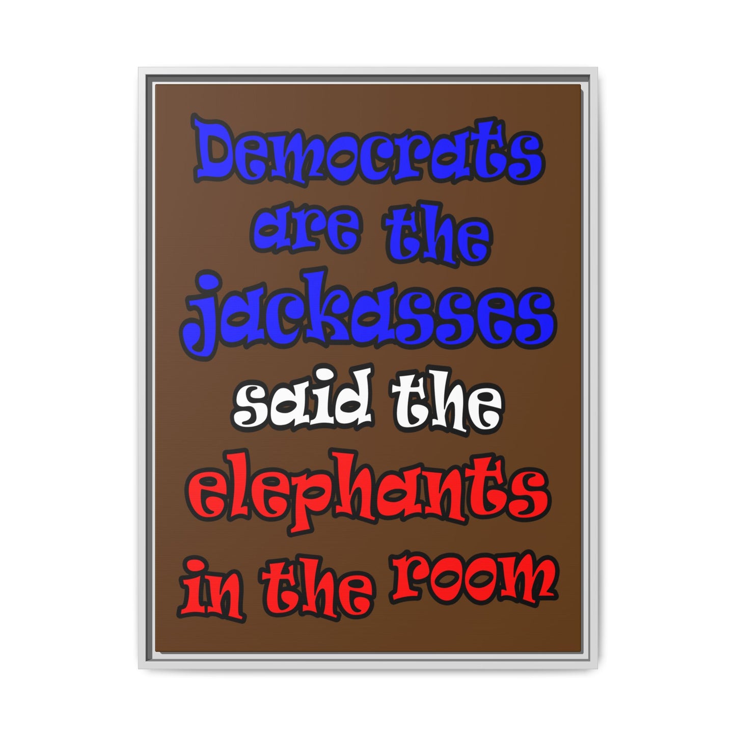 donkeys and elephants - framed canvas art (brown)